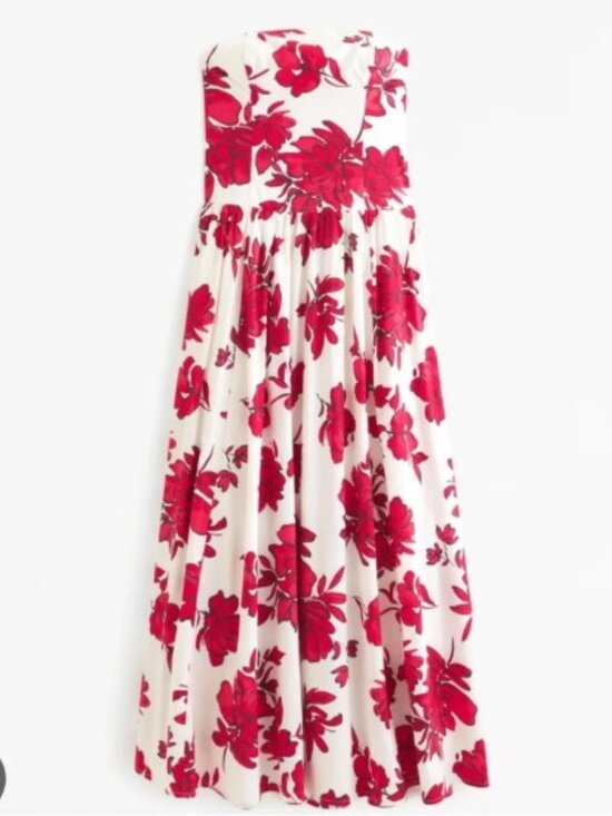 Abercrombie & Fitch Dresses & Skirts - Strapless Drop-Waist Maxi Dress - red floral, XS Petite